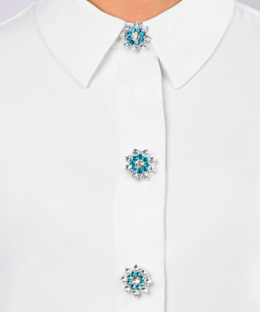 blue snowflake shaped button cover with blue and white rhinestones by avrel