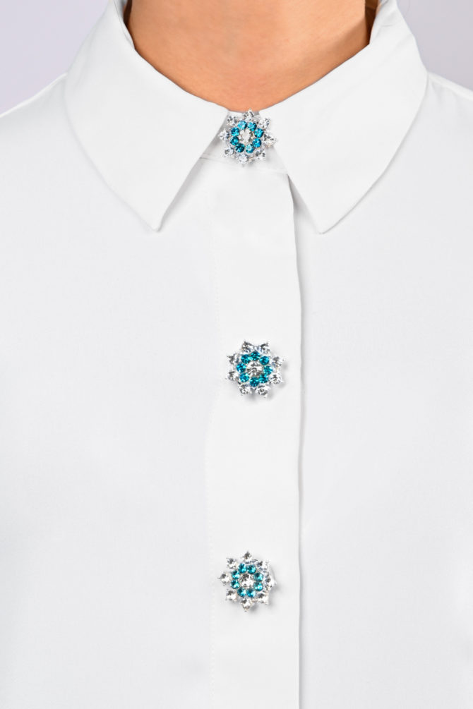 blue snowflake shaped button cover with blue and white rhinestones by avrel