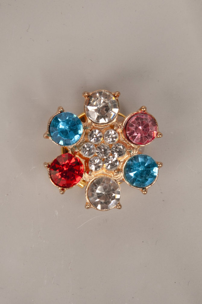 April, colorful rhinestones flower button cover, button jewelry by Avrel