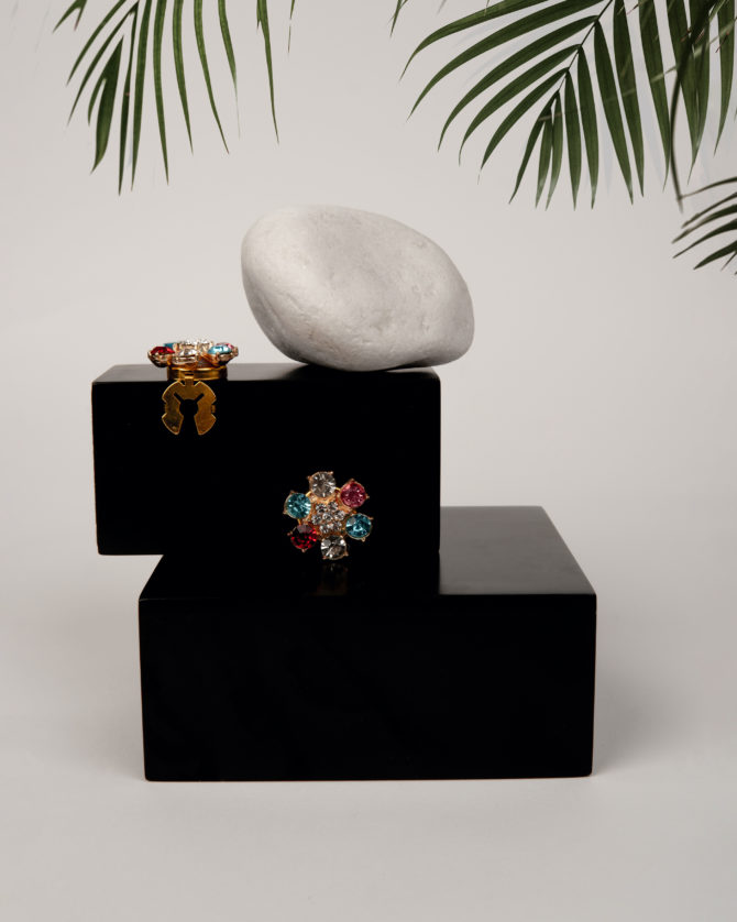 April, colorful rhinestones flower button cover by Avrel , avrel packaging