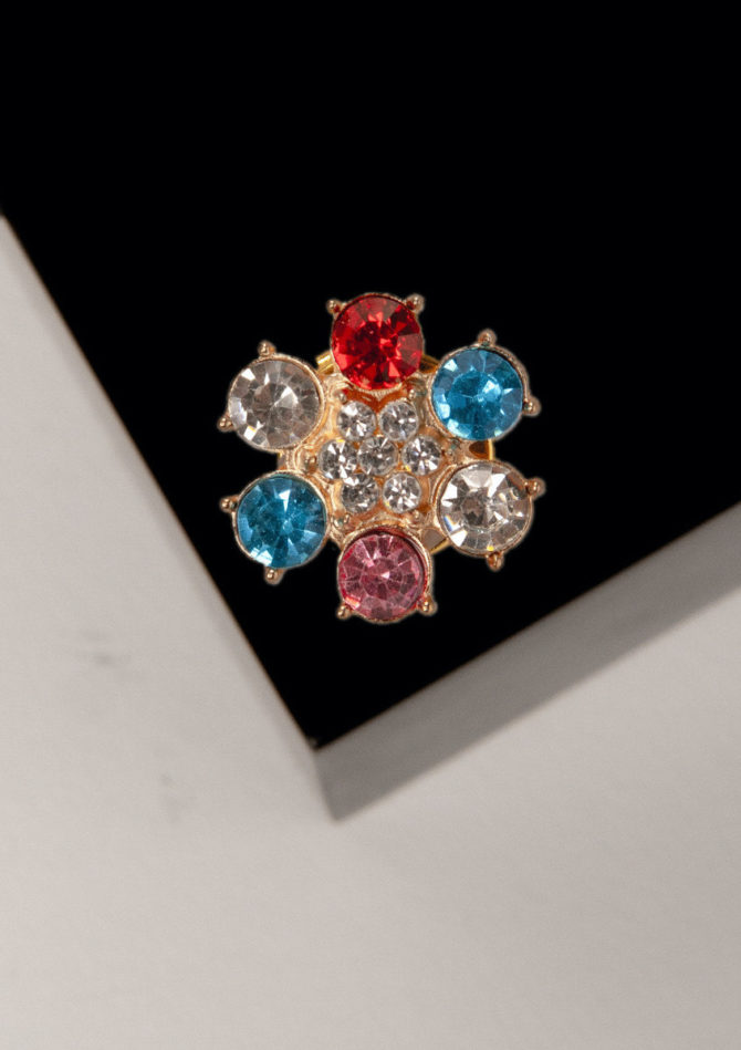April, colorful rhinestones flower button cover, button jewelry by Avrel