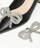 Elegant bow shaped shoe clip, with rhinestones, by Avrel.