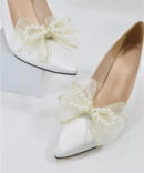 Pearls and beige ribbon bow shoe clip, Wedding Shoe accessory by Avrel.